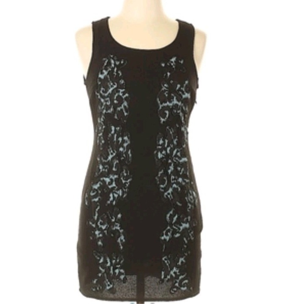 Sparkle And Fade Xs Black Shift Dress With Blue Animal Print Unique Chic Rare